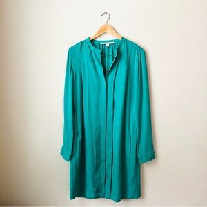 Diane Von Furstenberg Atira 100% Silk Button Down Dress Size 8 Emerald Green